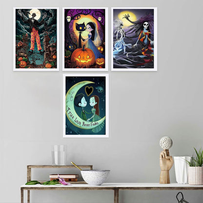 GemZono 4 Pack Diamond Painting Kits for Adults DIY 5D Halloween Diamond Art Paint with Round Diamonds Full Drill Nightmare Gem Art Painting Kit for Home Wall Decor Gifts(12x16inch)