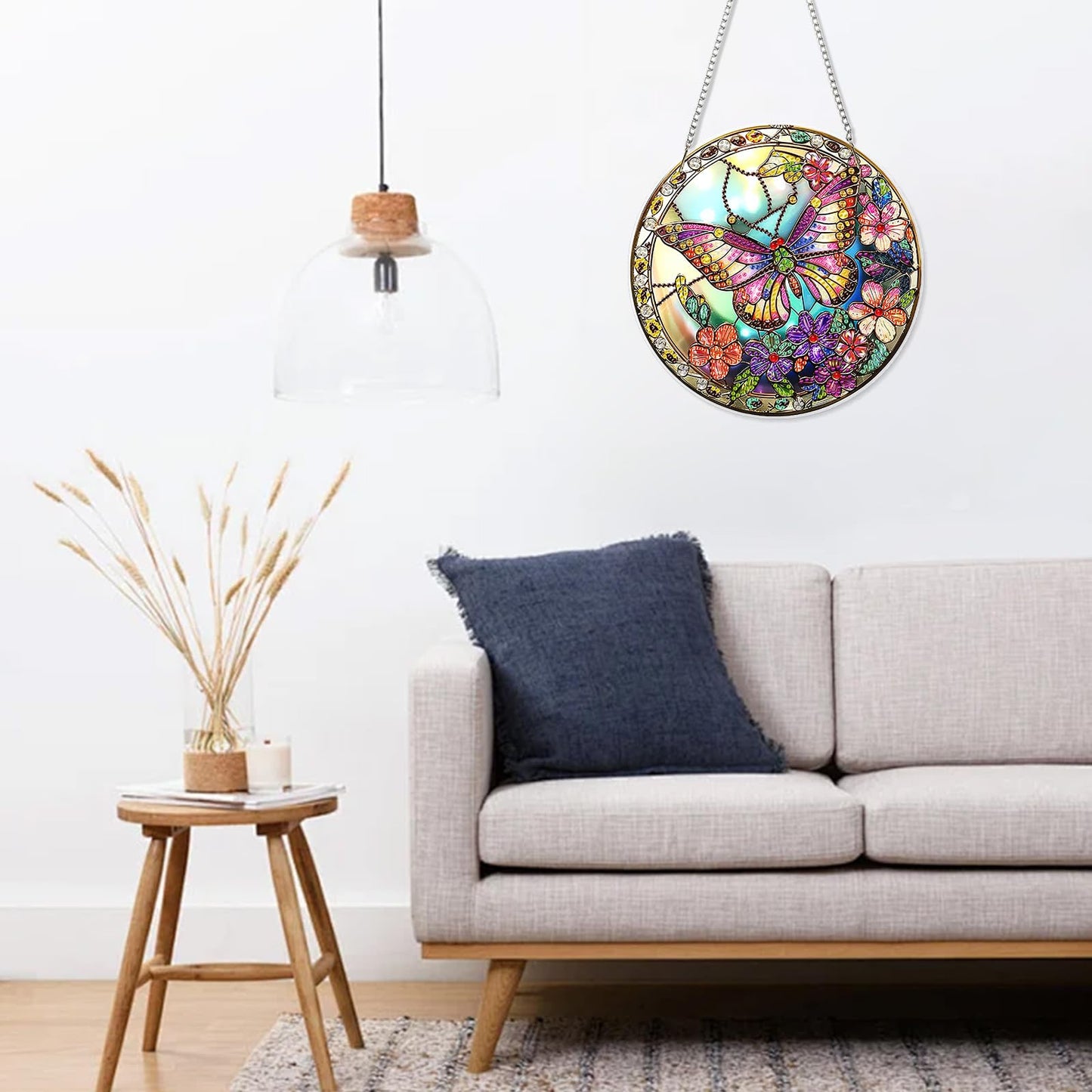 MISCER Butterfly Hanging Diamond Art Pendants Kits for Adults Kids, DIY Double Sided 5D Special Diamond Painting Pendant Kit, Wreath Gem Art Suncatchers for Window Garden Home Decor