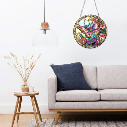 MISCER Butterfly Hanging Diamond Art Pendants Kits for Adults Kids, DIY Double Sided 5D Special Diamond Painting Pendant Kit, Wreath Gem Art Suncatchers for Window Garden Home Decor