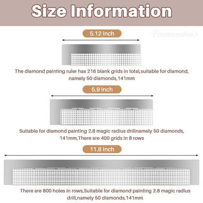 Framendino, 6 Pack Ruler Stainless Steel Diamond Mesh 216 400 599 520 699 800 Blank Grids DIY Drawing with 2 Pieces Fix Tool for Art Crafts