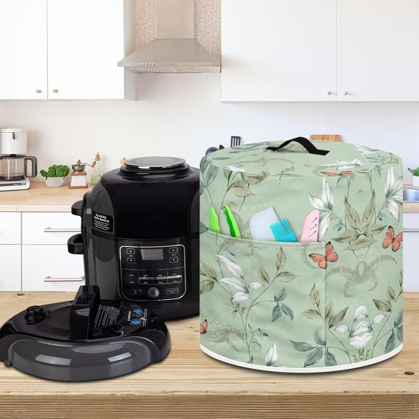 Dust Cover for 6 Quart Pressure Cooker, Easy Cleaning Electric Appliance Protection with Pocket, Butterfly Leaf Green
