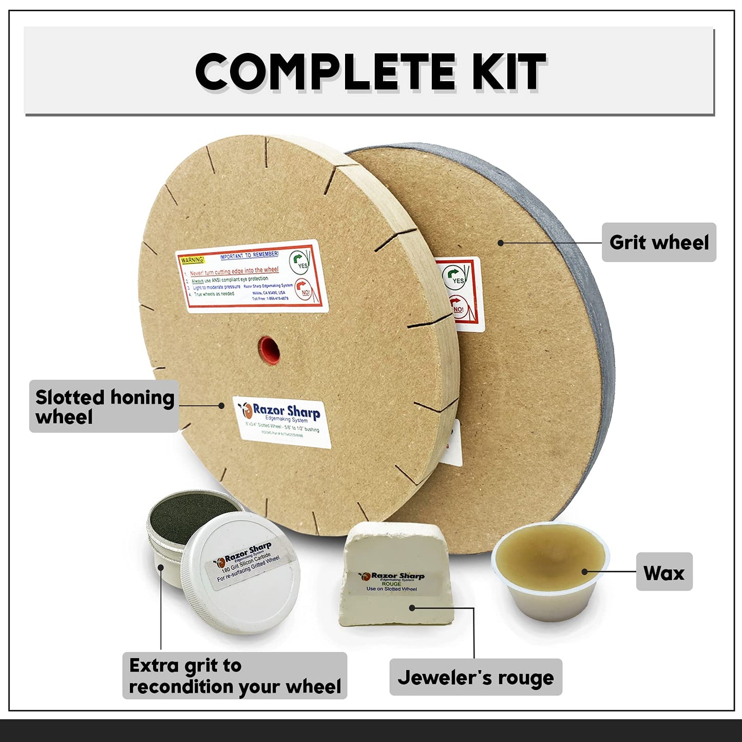 Razor Sharp Edgemaking System 8 Inch Deluxe Blade Sharpening Kit, For 6 Inch Bench Grinder, Made In The Usa
