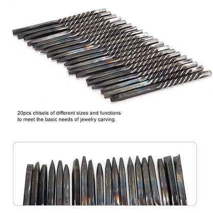 20pcs Professional Jewellery Carving Tools Set Jewellery Professional Jewellery Set Engraving Tool Metal Tool, Metal Carving Anvil Chisel