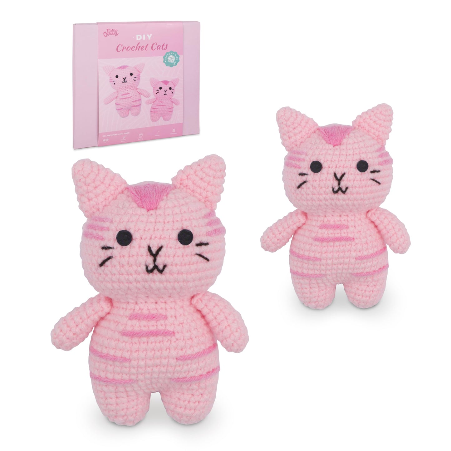 HOUSE CREATIVITY Cat Crochet Kit for Beginners – Make a Variety of Adorable Kittens, Amigurumi Crochet Starter Kit with Yarn, Eyes & Step-by-Step Video Tutorial, DIY Craft for Cat Lovers