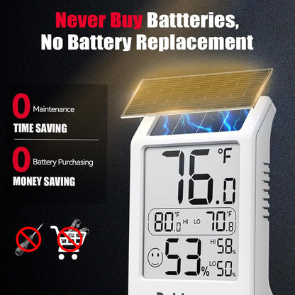3.2'' 1Pack BaldrTherm Room Thermometer Indoor Humidity Meter, Solar-Powered Digital Temperature Sensor Monitor