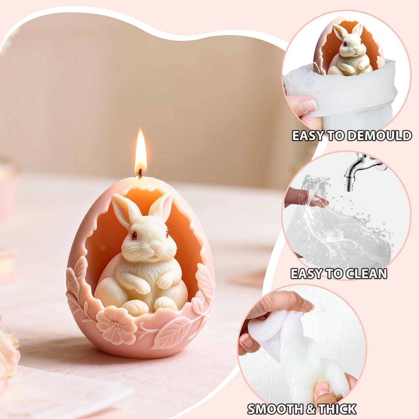 Rabbit Egg Candle Mold, Cute Easter Bunny Silicone Molds for Candle Making Aromatherapy & Handmade Wax Soap, Epoxy Resin Casting Molds for DIY Resin Craft, Perfect for Easter Home Decor