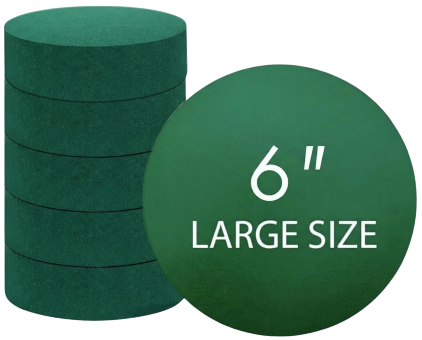 Pack of 6 FLOFARE Round Floral Foam Blocks for Fresh and Artificial Flowers, (6" X 1.4"), Dry & Wet Green Flower Foam for Flower Arrangements and Florist Supplies