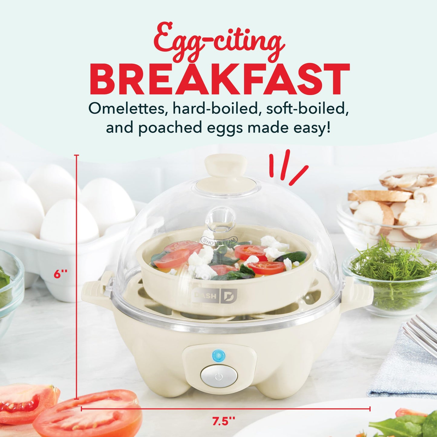 DASH Rapid Egg Cooker: 6 Egg Capacity Electric Egg Cooker for Hard Boiled Eggs, Poached Eggs, Scrambled Eggs, or Omelets with Auto Shut Off Feature - Aqua, 5.5 Inch (DEC005AQ)