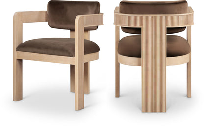 Meridian Furniture 11094Brown-C Sacha Collection Art Deco Dining Chair, Ultra Luxe Brown Velvet, 460 GSM Velvet, Solid Fluted Wood Natural Finish, 22.5" W x 22" D x 31" H, Brown, Set of 2
