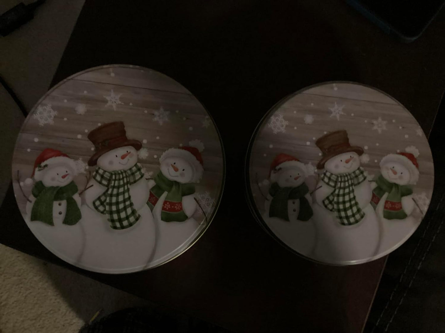 Round Nesting Tins with Holiday Print Designs, Bundle of 2 Metal Tins with Lids for Cookies, Candy, Food Presents