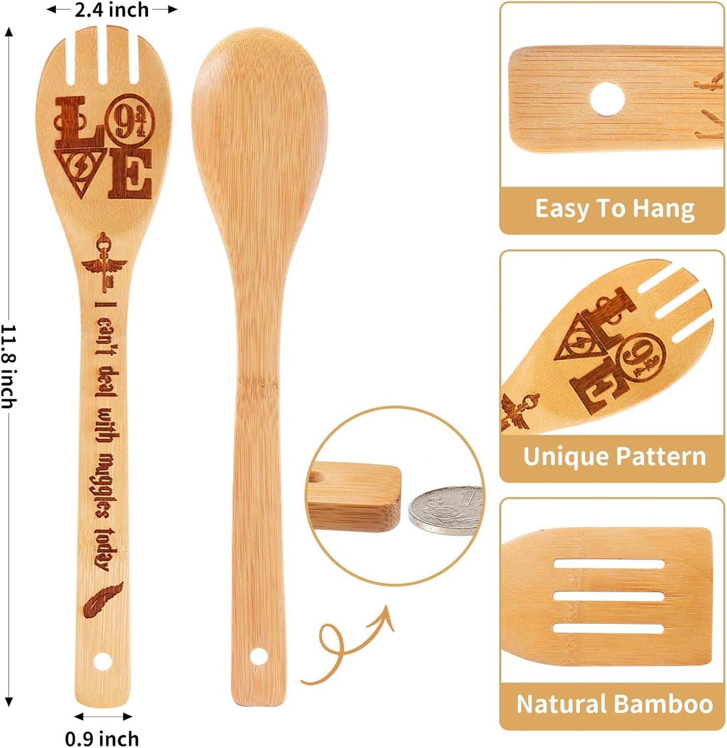 Wooden Spoons for Cooking Utensils Set 7pcs - Harry Gifts for Women Kitchen Accessories, Magic Wizard Spoon