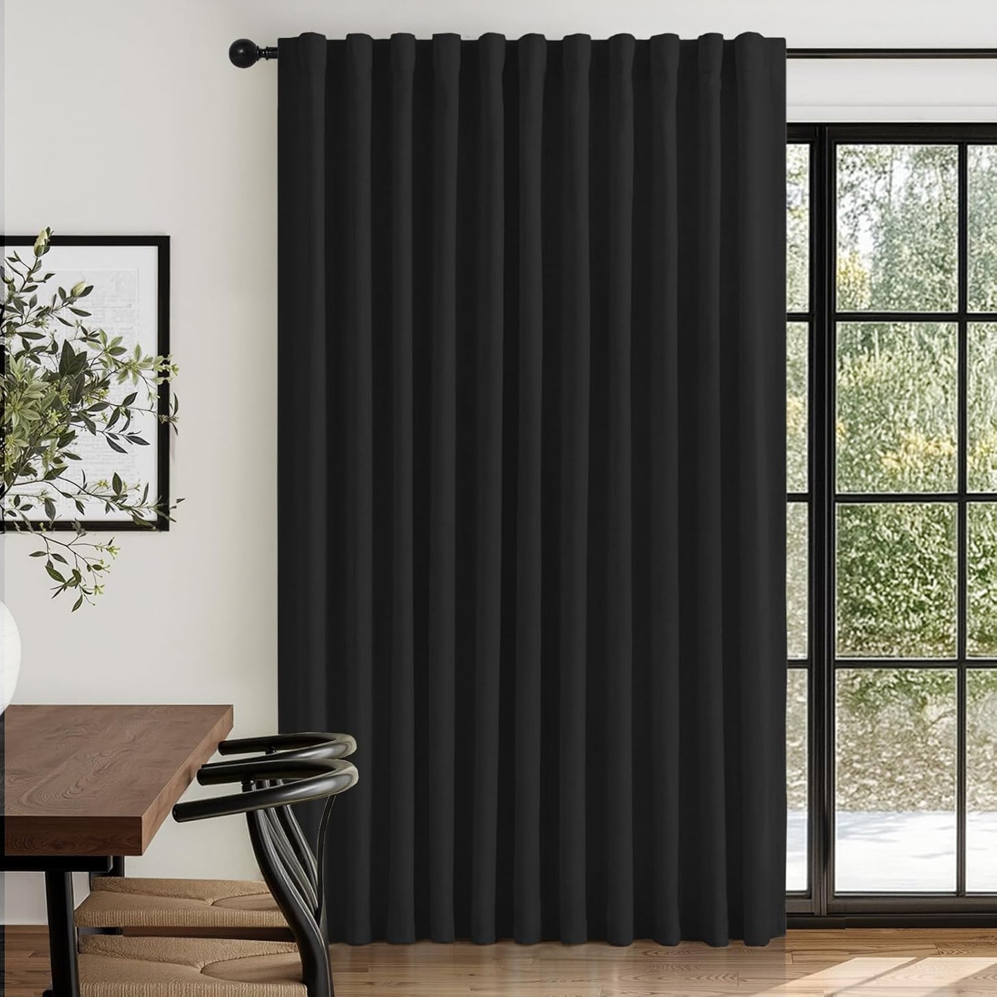 Skiennix 100% Blackout Linen Curtains - Thermal Insulated Drapes for Bedroom | 96" Long, Black