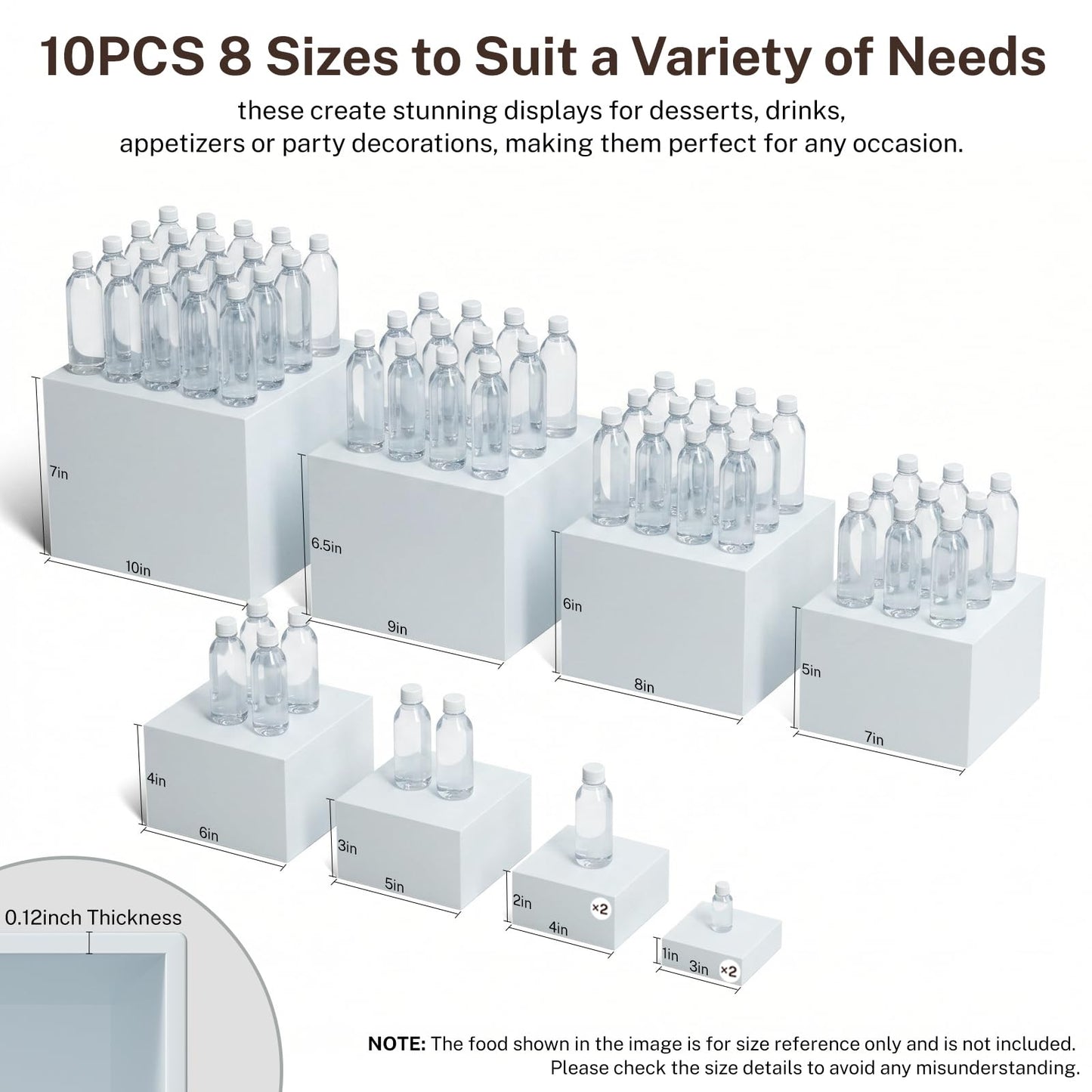 10 Pcs White Acrylic Buffet Risers with Mini Sign and Marker, Food Risers Display Stands for Buffet Table Party Catering Dessert Jewelry Collectibles,Acrylic Cube Nesting Boxes with Hollow Bottoms 8 Sizes (10" 9" 8" 7" 6" 5" 4" 4" 3" 3")