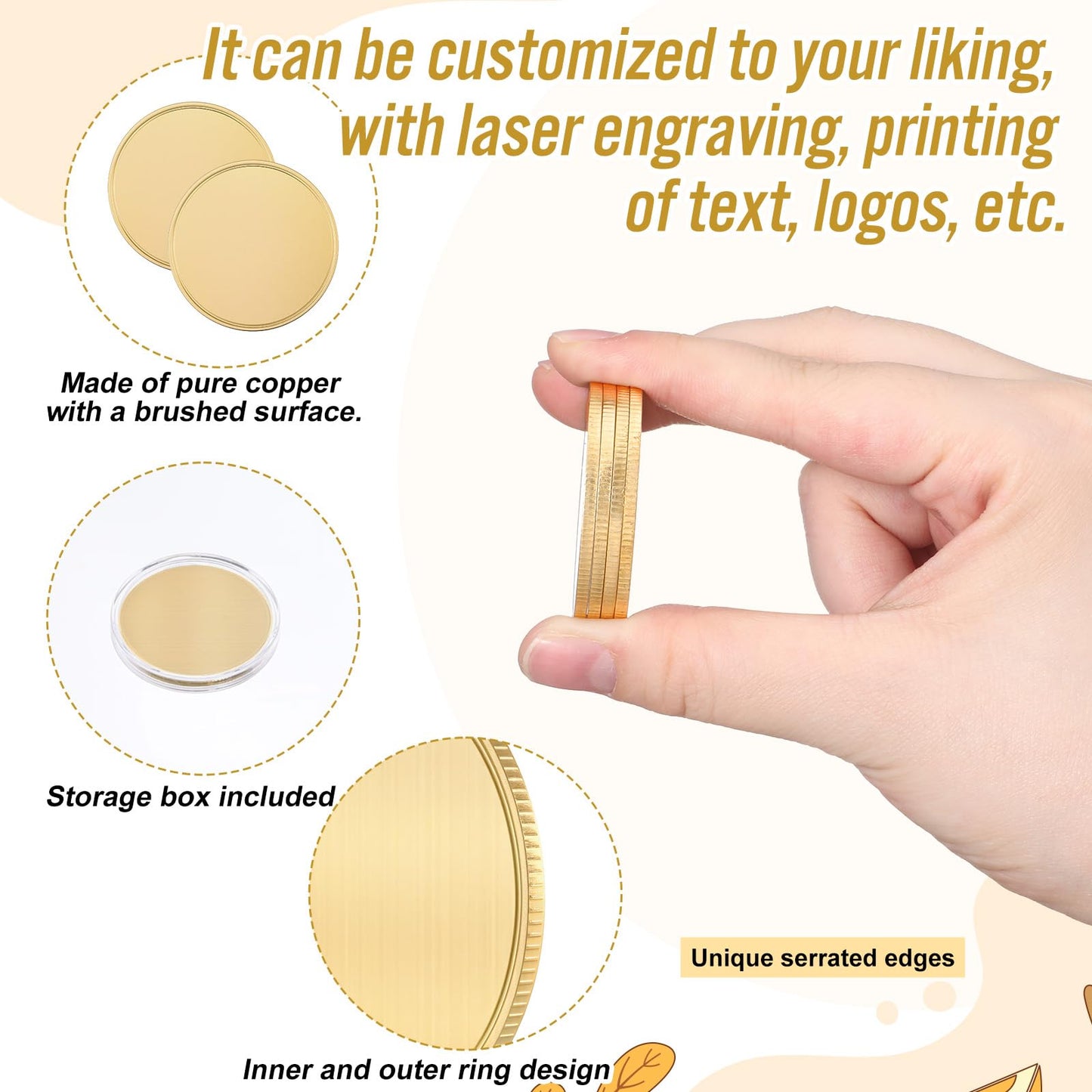 10 Pcs Blank Brass Challenge Coin for Laser Engraving, 40mm Engraving Blank Coins with Acrylic Protection Box, Unfinished Challenge Coin Blanks (Gold, Thickness 2mm)