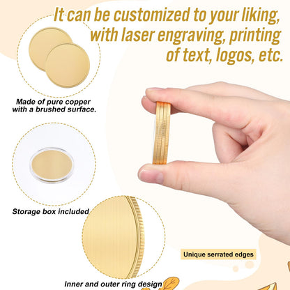10 Pcs Blank Brass Challenge Coin for Laser Engraving, 40mm Engraving Blank Coins with Acrylic Protection Box, Unfinished Challenge Coin Blanks (Gold, Thickness 2mm)