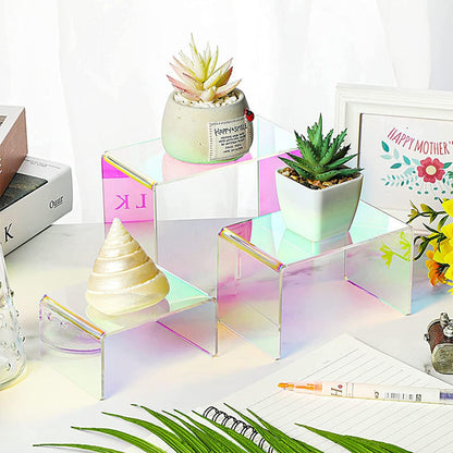 Voittozege 10 Pack Iridescent Display Risers Rainbow Display Stand Rainbow Acrylic Display Stands Acrylic Collectibles Display Shelf for Dessert Cupcake Candy Treat Action Figure Display