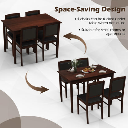 Tangkula Dining Table Set for 4, Farmhouse Solid Wood Dinette Set w/Rubber Wood Legs, Upholstered Seat & Padded Backrest, Mid-Century Modern Dining Table and Chairs Set for Kitchen, Dining Room