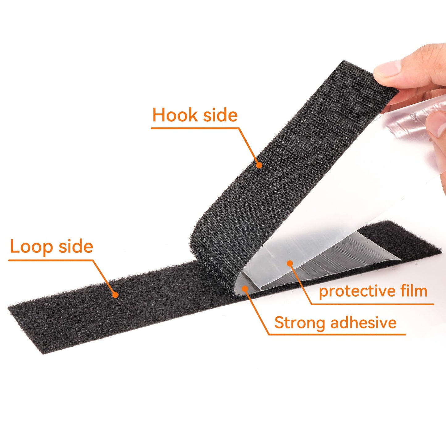 Hook and Loop Tape 6.5Ft x 1.5Inch Heavy Duty Double-Sided Adhesive Strips, Strong Sticky Back Fastener Roll, Cuttable Interlocking Tape Fasteners for Home, Office, Car, School & DIY Crafts Black
