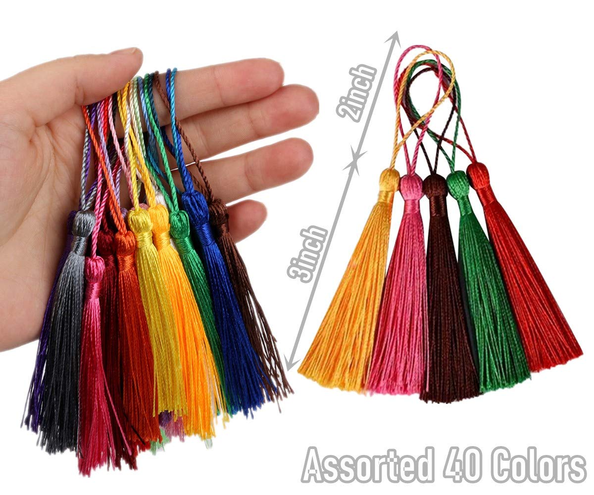 120 Pieces 5inch Silk Floss Tassels with Hang Loops Mini Tassels Mala Tassel Kits for Bookmarks Earring Jewerly Making Belt Clothing Curtain Decorations (Multi)
