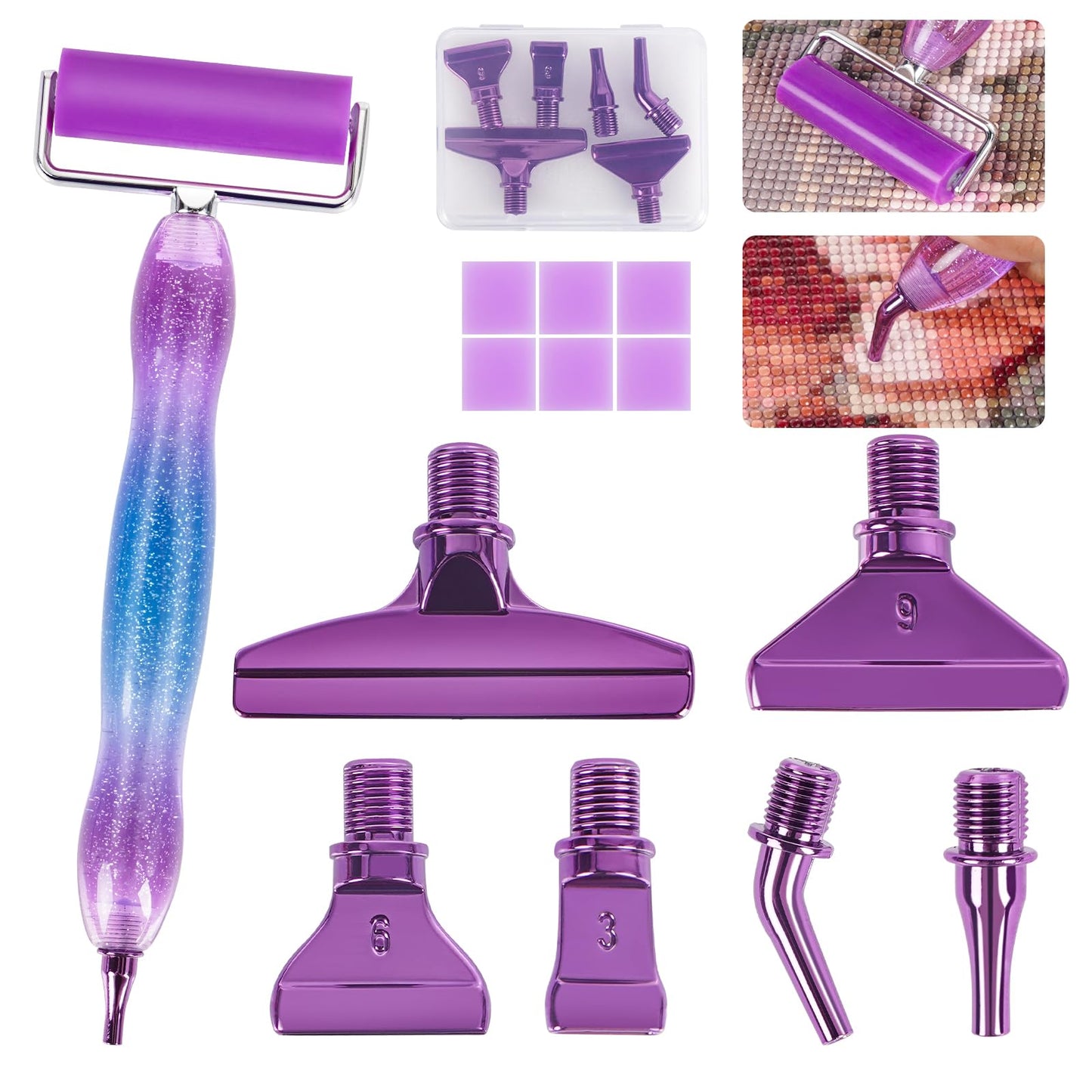 Taobido Ergonomic Diamond Painting Art Pen Accessories Kits with 6 Metal Tips, 6 Painting Glue Clay, Roller,Multi Placer Tips for DIY Crafts