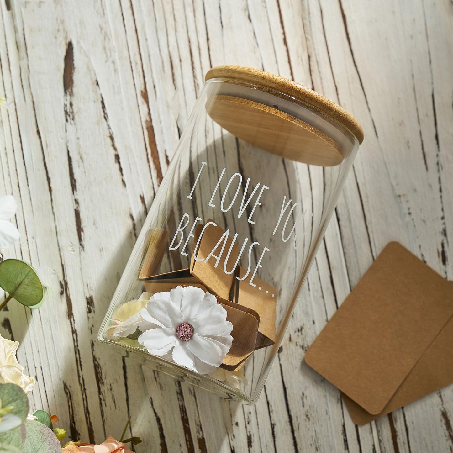 AW BRIDAL Reasons I Love You Memory Jar with 50 Blank Notes Gifts for Valentines Day Anniversary, Birthday, Long Distance Relationship Gift for Boyfriend Girlfriend, Husband Wife, Couples, Mom Dad