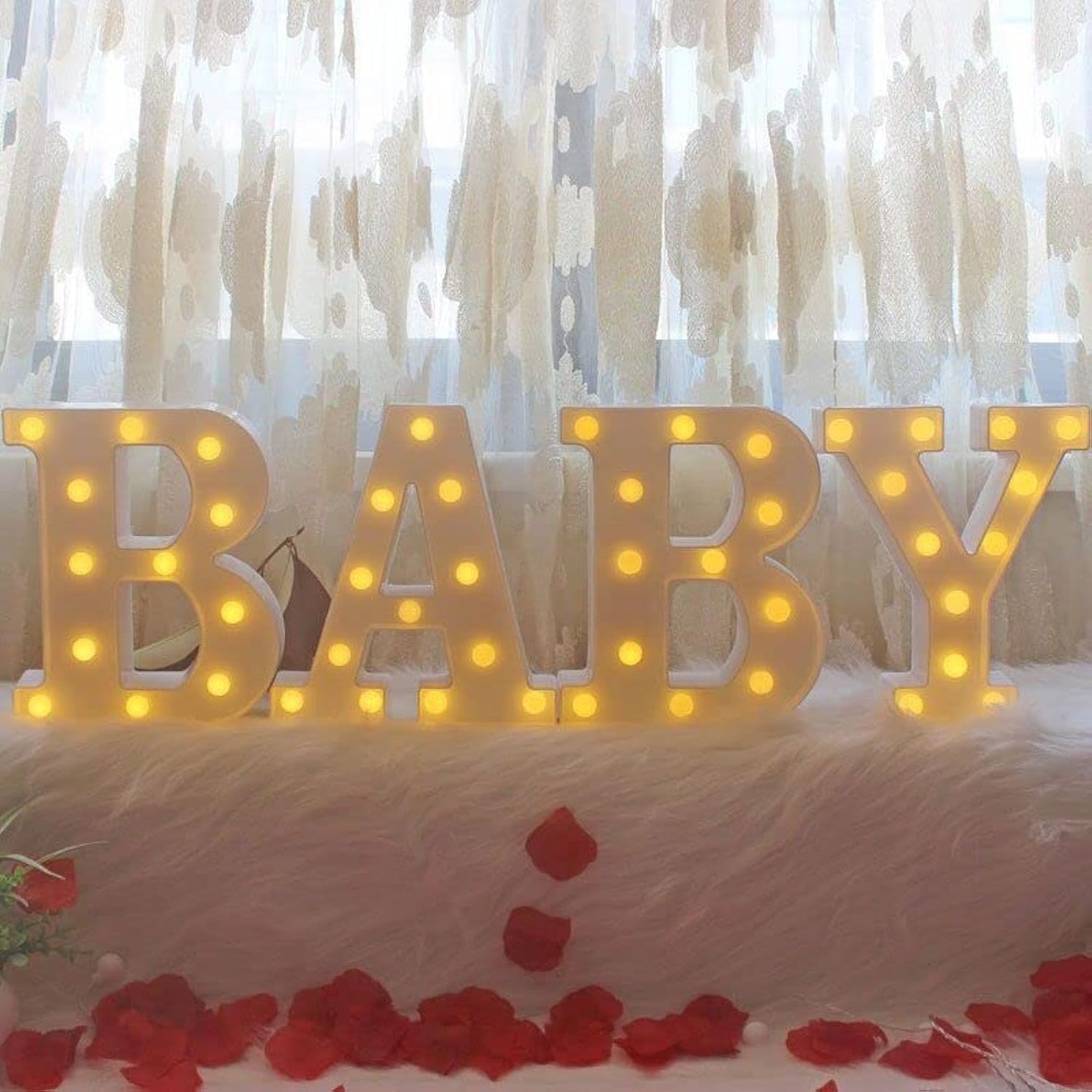 ZUOKEMY 4 LED Baby Marquee Logo Light, Warm White Glowing Letters Perfect for Baby Shower Party, Birthday Party, Home Bedroom Nursery Table Wall Decor