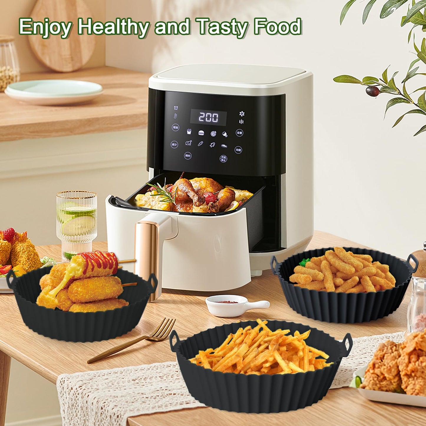 3 Pack Air Fryer Silicone Liners, 8Inch Airfryer Liners, AirFryer Basket Liner, Reusable Food Grade Air Fryers Basket Pots Oven Liner Baking Tray, Air Fryer Silicone Mat Accessories Kitchen
