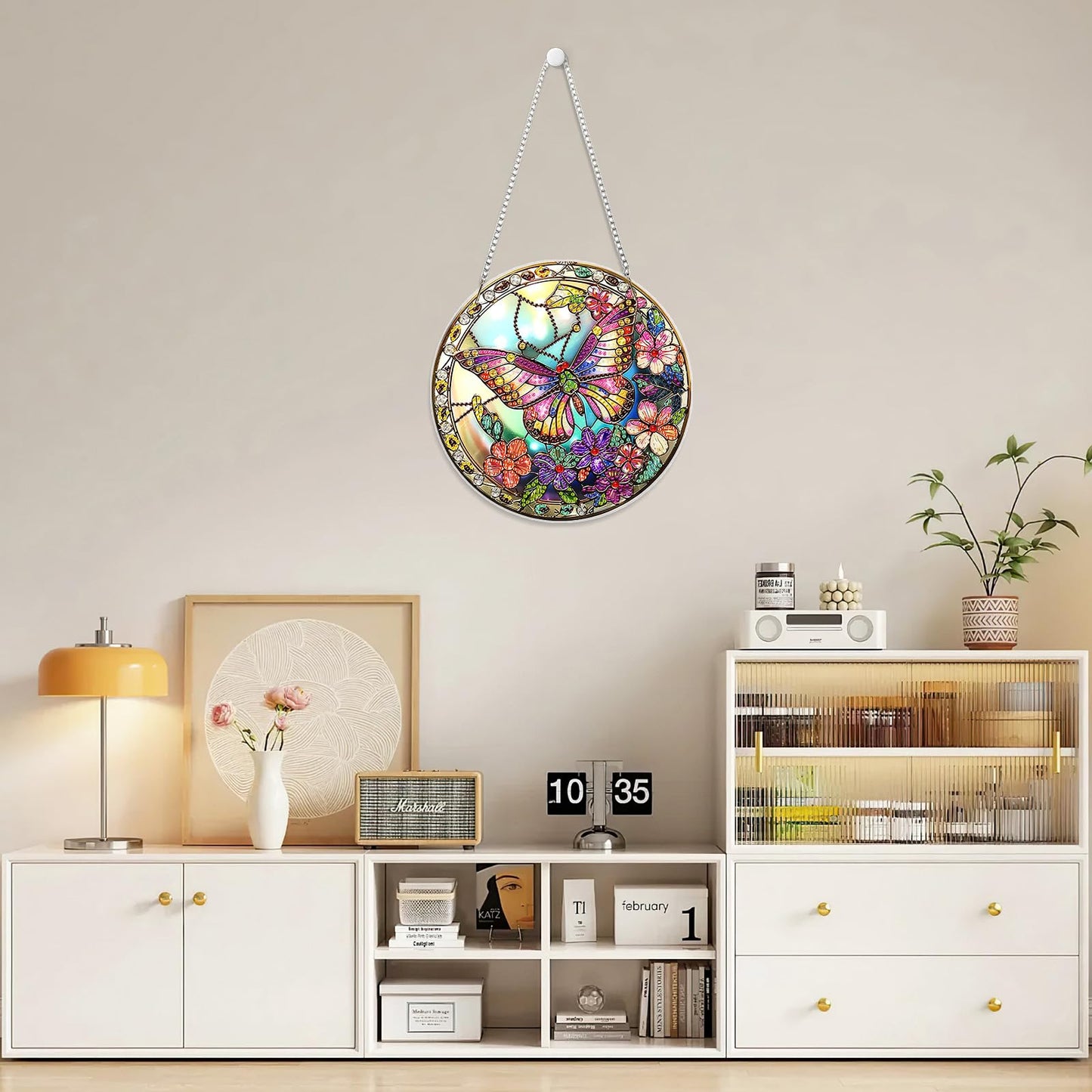 MISCER Butterfly Hanging Diamond Art Pendants Kits for Adults Kids, DIY Double Sided 5D Special Diamond Painting Pendant Kit, Wreath Gem Art Suncatchers for Window Garden Home Decor