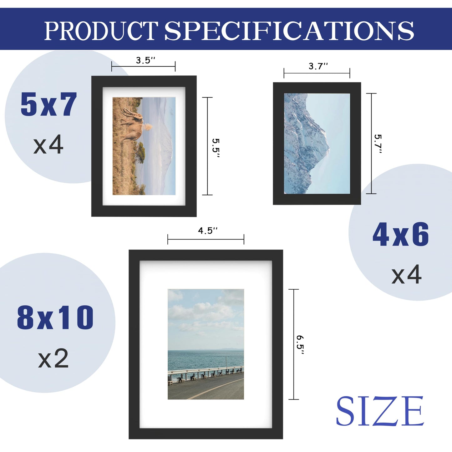 An&He 10 Pack Picture Frames Collage Wall Decor, Gallery Wall Frame Set for Wall or Tabletop Display, Multi Sizes with Two 8x10, Four 5x7, and Four 4x6 Photo Frames, Black