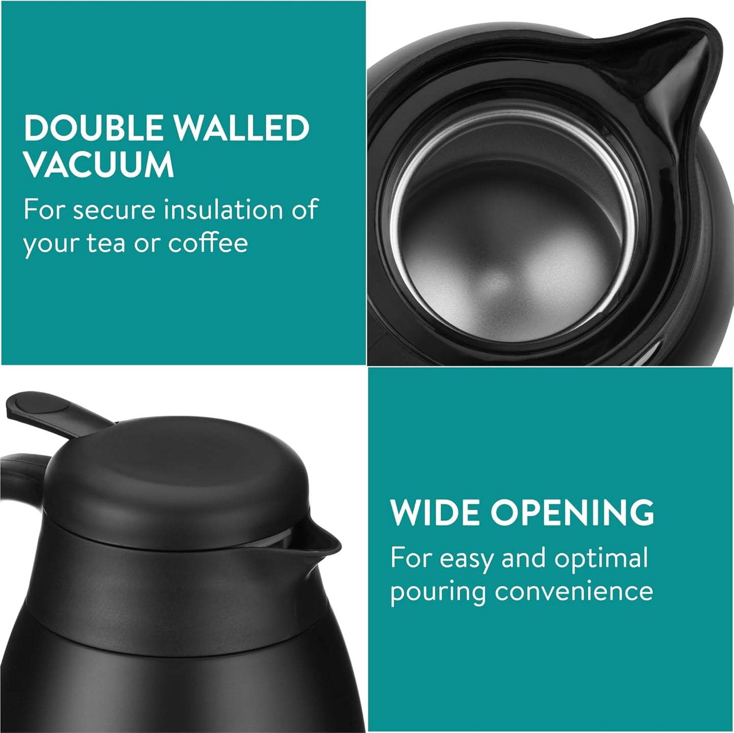 Navaris Insulated Coffee Server, Matte Black Stainless Steel Carafe for Hot & Cold Drinks (1.5 L / 50 oz)