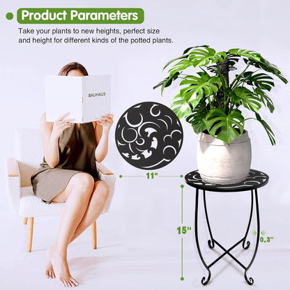 Kaesithar 2 Pack 15 Inch Set Tall Plant Stands Outdoor Indoor, Metal Side Tables for Patio, Weather Resistant Flower