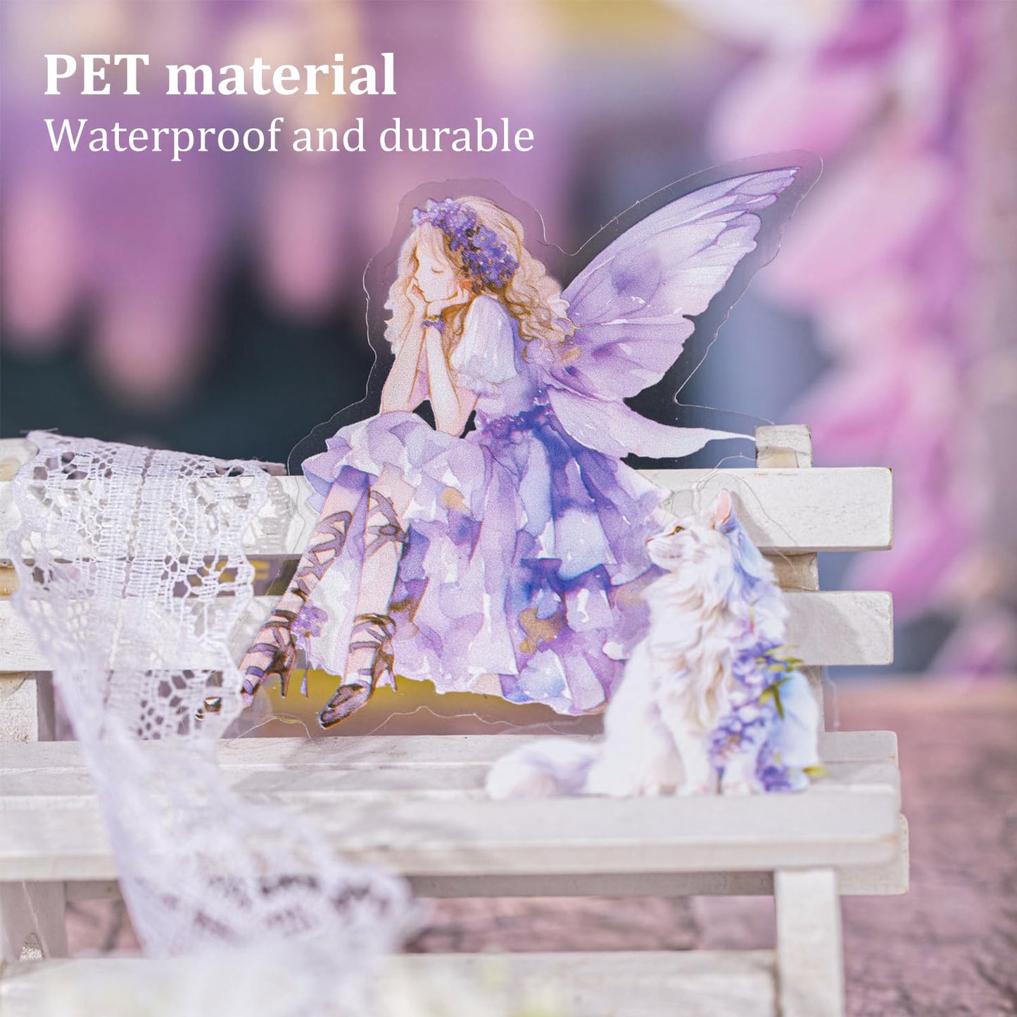 AuriicLeaf Violet Garden PET Sticker Set, 80PCS Fairy-Themed Scrapbook Supplies Journal Stickers in Purple for DIY Crafts, Planners, and Collages