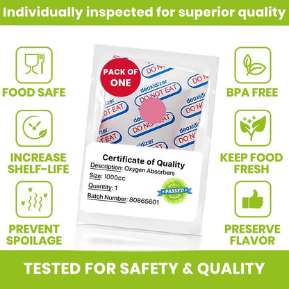2500cc Oxygen Absorbers for Food Storage 20 Pack - Individually Packed Max Freshness - Ideal for Mylar Bags, Mason Jars, and Freeze Dried Foods. Moisture Proof, Prevents Spoilage, Extends Shelf Life