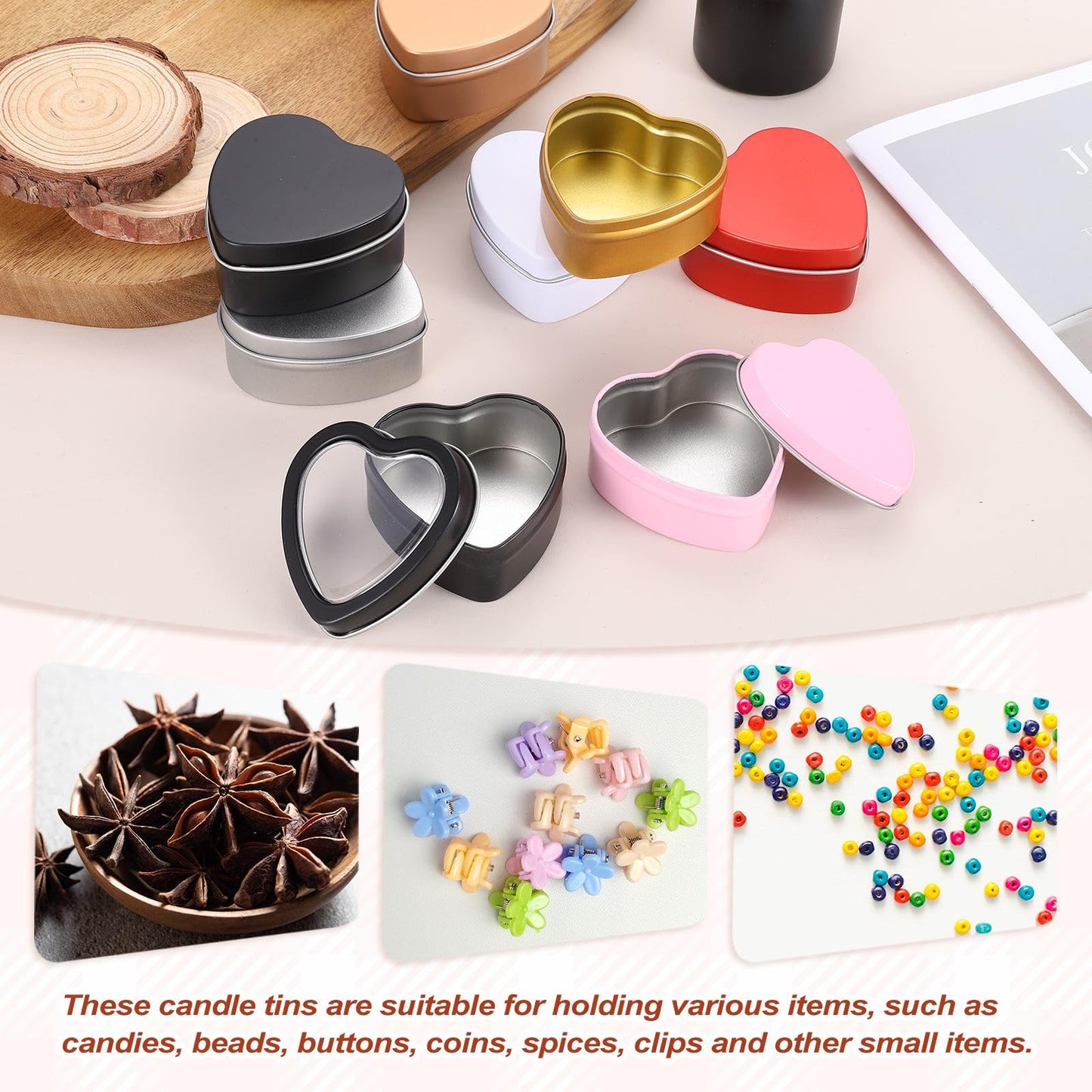 MECCANIXITY Heart Shaped Candle Tins, 2 oz Empty Metal Tin Cans Candles Containers for Candle Making Candies Gifts DIY Crafts, Pink, Pack of 8