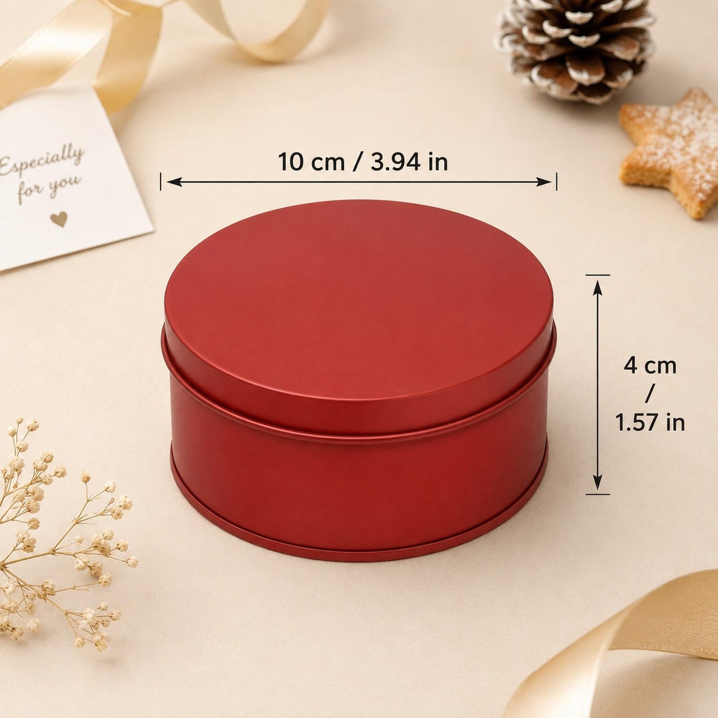 LUOZZY 3 Pcs Round Metal Cookie Tins Red Candy Storage Containers For Baking Pastries Craft Supply And Holiday