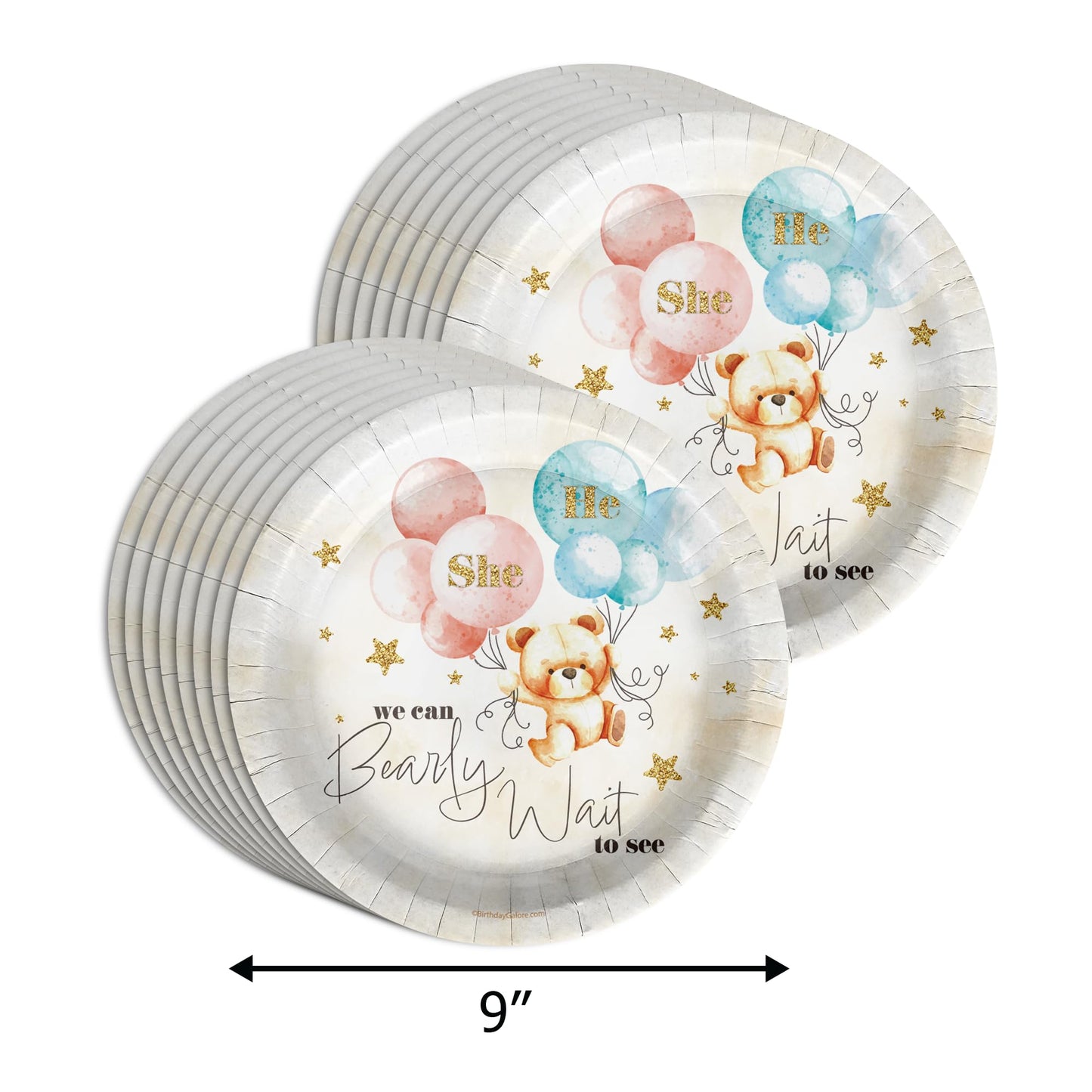 Birthday Galore We Can Bearly Wait Teddy Bear Gender Reveal Themed Party Supplies for Baby Shower - A 64 Pieces Elegant Tableware Disposable Set with Plates, Napkins, Cups for All Events - Kit for 16