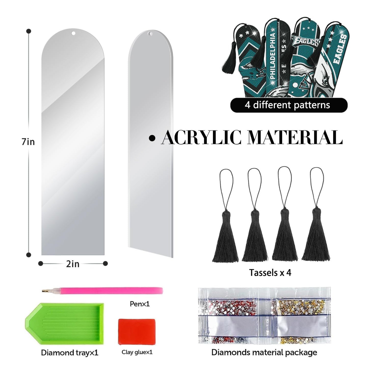 Aooble Diamond Art Bookmarks, 4 PCS Diamond Painting Acrylic Bookmarks with Tassel, Gift for Reader Crafts Lovers