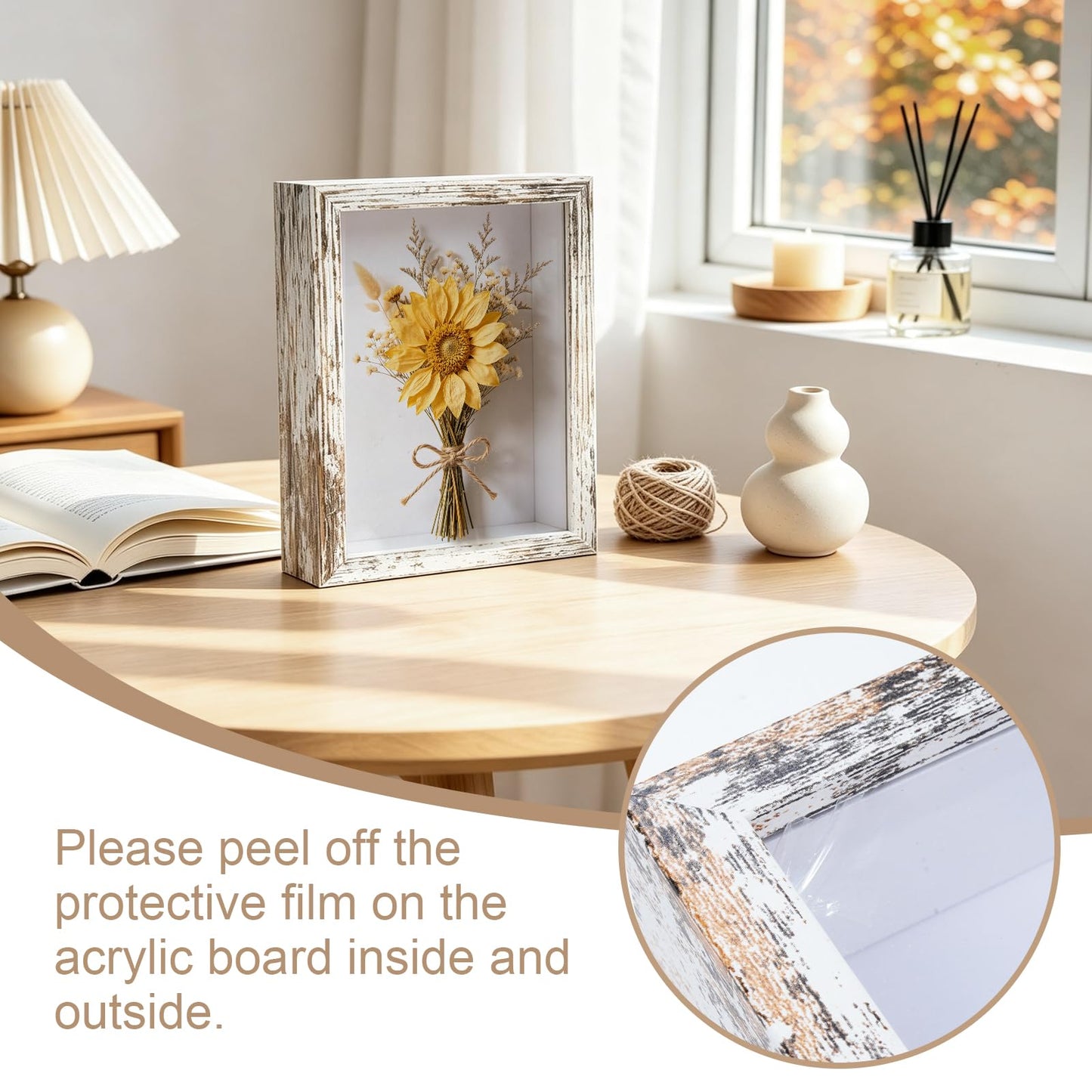 4 Pack 8"x 10" Shadow Box Frames Display Cases Wood Deep Shadowbox for Photos, Dried Flowers, Handicrafts Picture Frames for Wall Tabletop (Distressed White, 8x10)