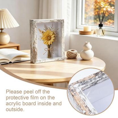 4 Pack 8"x 10" Shadow Box Frames Display Cases Wood Deep Shadowbox for Photos, Dried Flowers, Handicrafts Picture Frames for Wall Tabletop (Distressed White, 8x10)