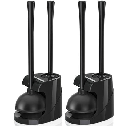 Toilet Plunger and Brush, Bowl Brush and Heavy Duty Toilet Plunger Set with Ventilated Holder, 2-in-1 Bathroom Cleaning Combo with Modern Caddy Stand for 5.7-inch Toilet Drain(Black, 2 Set)