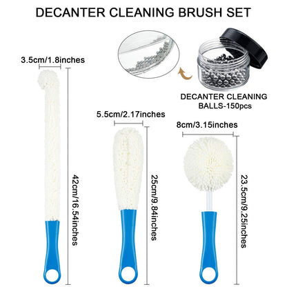 Boao 3 Pcs Decanter Cleaning Brush Wine Glass Decanter Flexible Bottle Brush Set with Cleaning Beads Household Tools for Bottle Goblets Glasses Cups (Blue)
