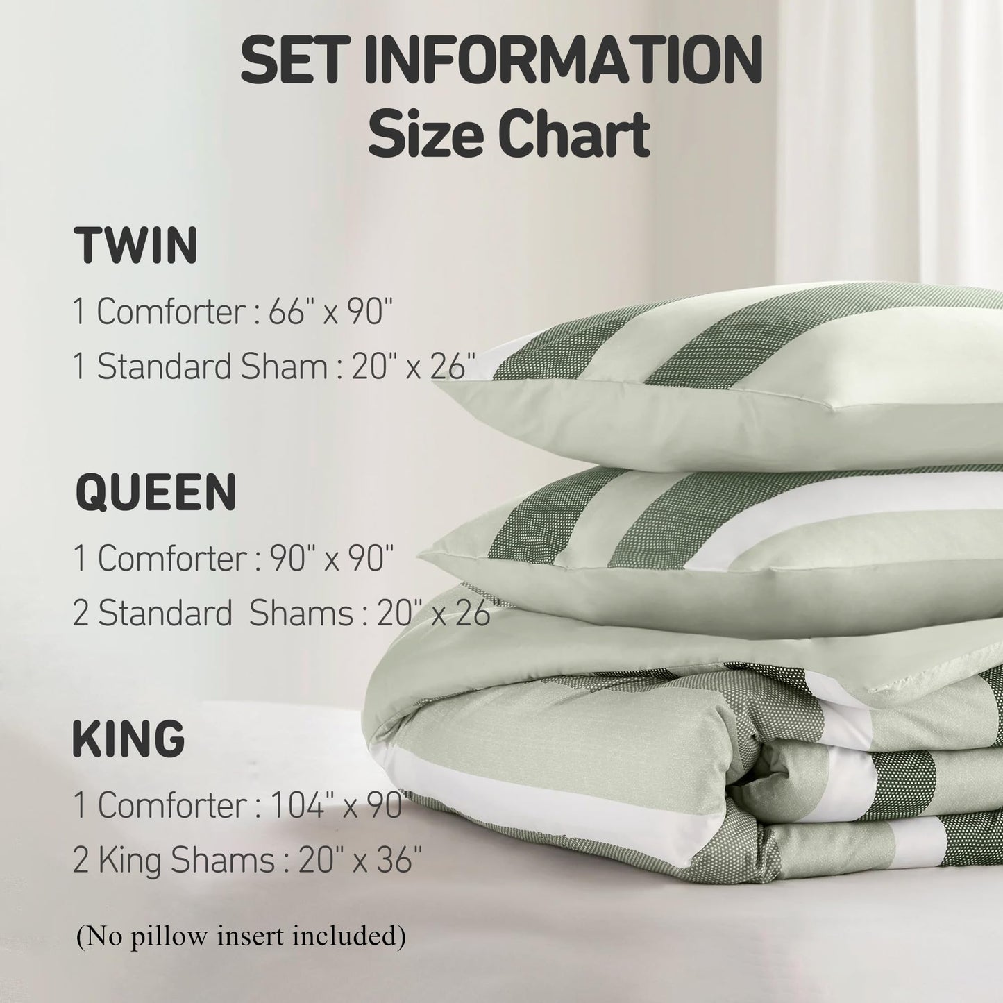 Regency Heights Full/Queen Size Comforter Set Sage Green - 3 Pieces Modern Striped Quilt Bedding for Dorm All Season Soft Lightweight Reversible Bed Set with Comforter & Shams