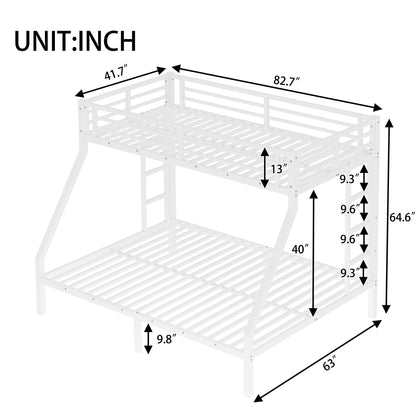 Bellemave Bunk Bed Twin XL Over Queen, Heavy Duty Metal Bunk BedFrame, Twin XL Bunk Beds, White