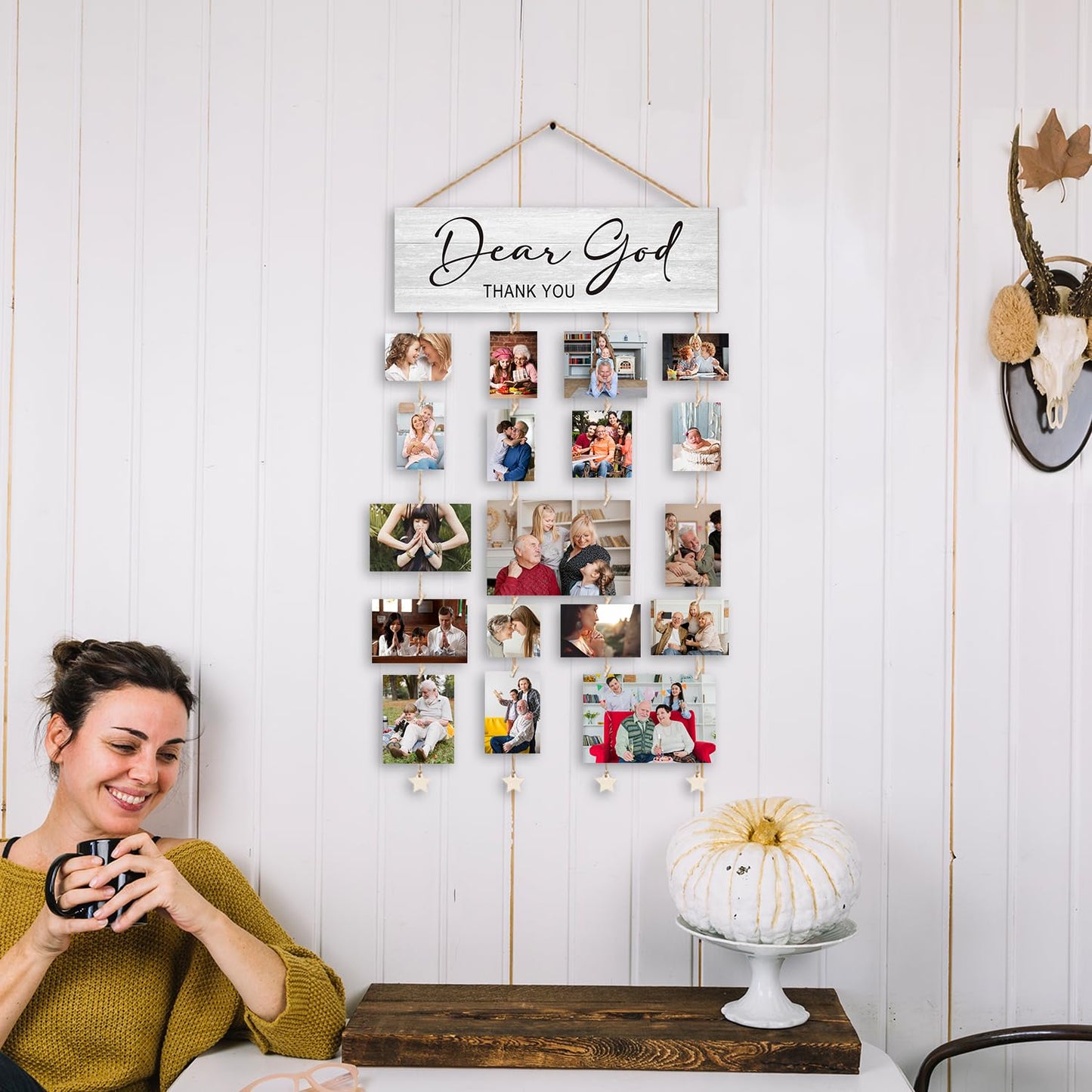 Orchroma Picture Frames Collage Wall Decor,Photo Collage Frame for Wall,Picture Hanging Kit,Christian Wall Art,Bible Picture Board,Dear God Thank You Hanging Photo Display with Clips