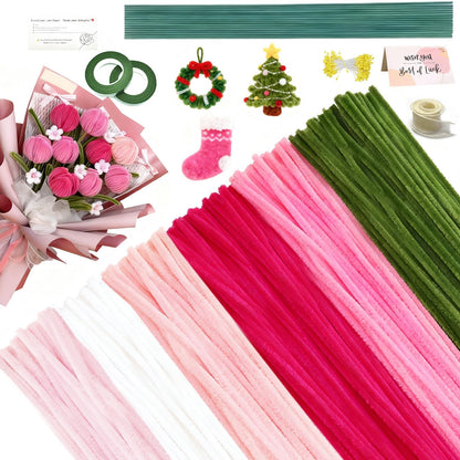 AHAMETON 620-Piece Pink Pipe Cleaner Craft Kit - 6 Pastel Shades Chenille Stems with Floral Wire for DIY Wedding Bouquets, Mother’s Day Gifts & Party Decorations