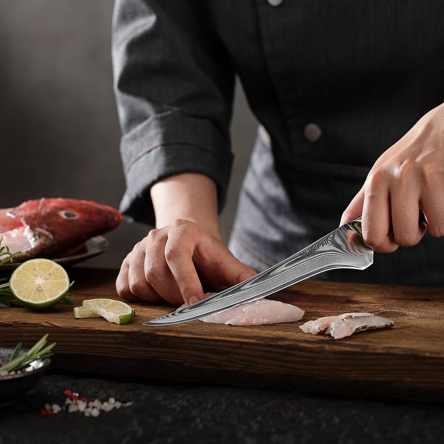 Musifan Fillet Knife 7 Inch, Precision Boning Knife for Efficient Meat Cutting and Boning， Boning Knife in high Carbon Steel