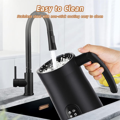 Milk Frother, 4 in 1 Electric Steamer with Handle, Automatic Warm and Cold Foam Maker for Coffee, 400W, Black