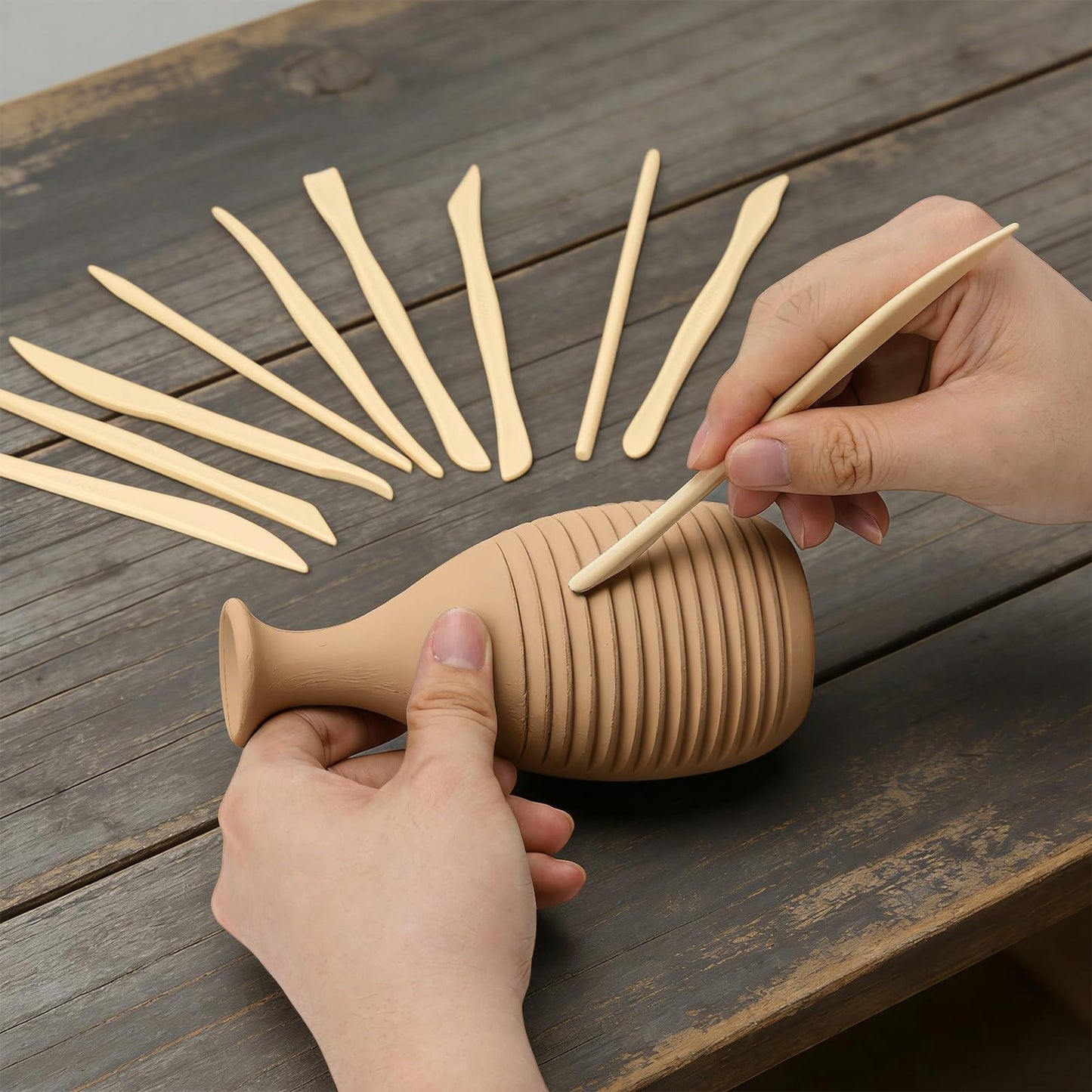 Decorniqu 100 Pcs 10 Set Plastic Clay Sculpting Tools Double Ended Pottery Modeling Clay Tools Reusable Polymer Carving Cutters Supplies for Carving Styling Embossing Air Dry Clay Crafts