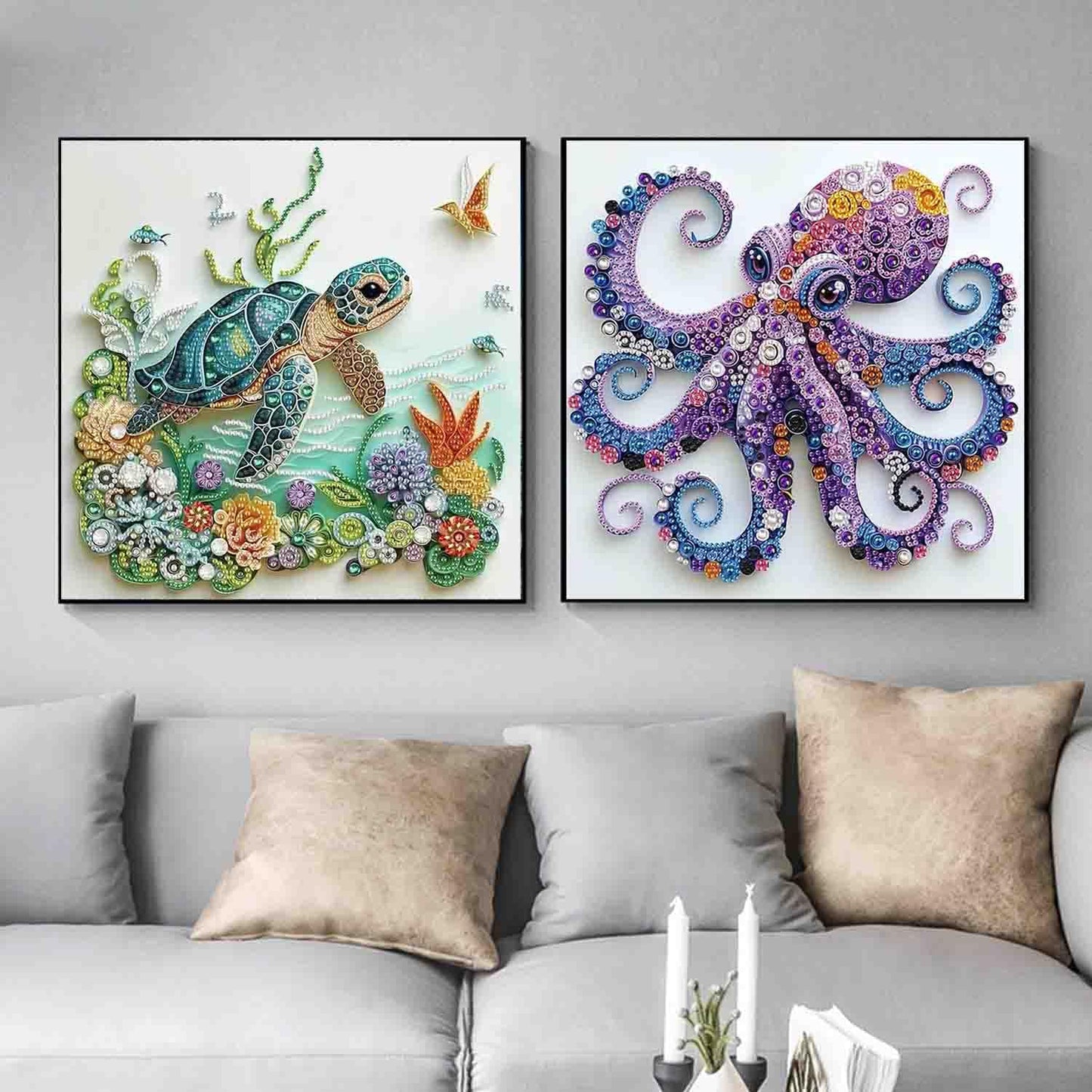 4 pack Marine Animals Special Shape Diamond Painting Kits for Beginner,Crystal Rhinestones Diamond Dots Diamond Art Accessories DIY Diamond Art Kits for Adults for Beginner for Home Wall Decor