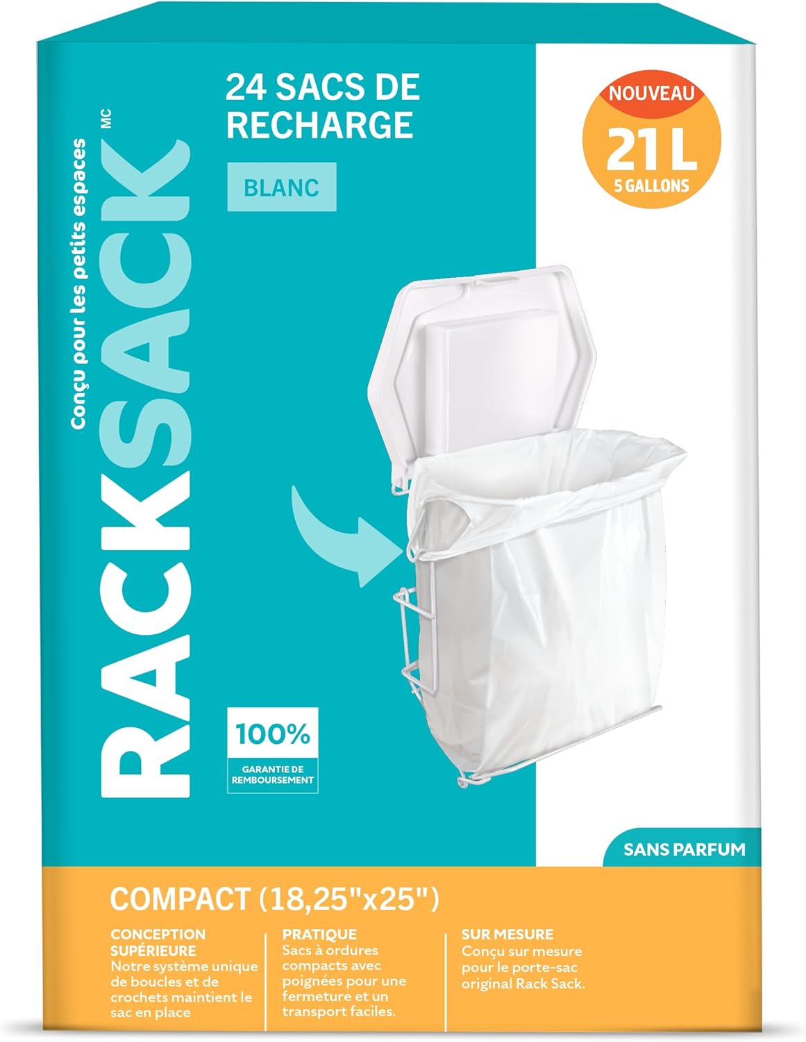 5-Gallon 24 Counts Rack Sack Garbage Bags Kitchen Compact Refill Bags White